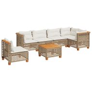 Градински диван с възглавници, 7 части, бежов полиратан