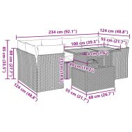 Градински диван с възглавници, 7 части, полиратан, сив