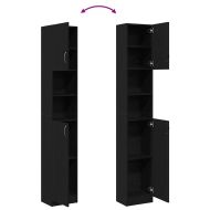 Шкаф за баня, черно и дъб, 32x25,5x190 см, инженерно дърво