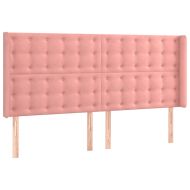 LED горна табла за легло, розова, 163x16x118/128 см, кадифе