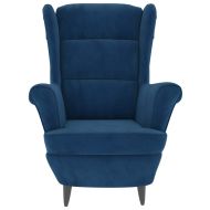 Фотьойл Wingback с табуретка, син, кадифе