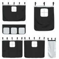 Двуетажно легло с пързалка и завеси, бяло и черно, 90x200 см