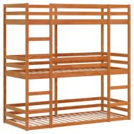 Триетажно легло, восъчнокафяво, 90x200 см, борово дърво масив