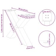 Крака за масичка за кафе, X-образни, 2 бр., естествена стомана, 70 x (42-43) см, стомана