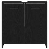 Шкаф за мивка за баня, черно и дъб, 60x33x60см, инженерно дърво