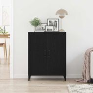 Сайдборд, черно и дъб, 69,5x34x90 см, инженерно дърво