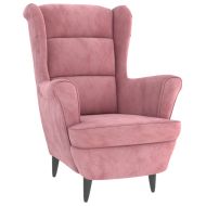 Фотьойл Wingback с табуретка, розова, кадифе