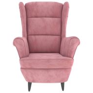 Фотьойл Wingback с табуретка, розова, кадифе