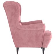 Фотьойл Wingback с табуретка, розова, кадифе
