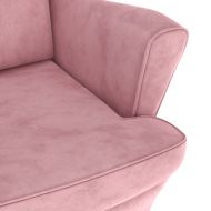 Фотьойл Wingback с табуретка, розова, кадифе