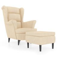Фотьойл Wingback с табуретка, кремав, кадифе