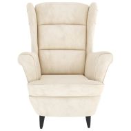 Фотьойл Wingback с табуретка, кремав, кадифе