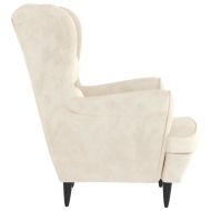 Фотьойл Wingback с табуретка, кремав, кадифе