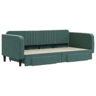 Канапе с изтеглящо легло и чекмеджета зелено 100x200 см кадифе