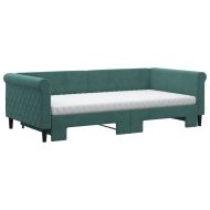 Канапе с изтеглящо легло и матрак тъмнозелено 100x200 см кадифе