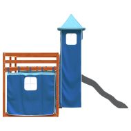 Двуетажно легло с пързалка и завеси, синьо, 90x200 см