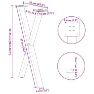Крака за трапезна маса, X-образни, 2 бр., естествена стомана, 57 x (72-73) см, стомана