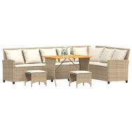 Градински комплект с възглавници L-образна, 4 части, полиратан