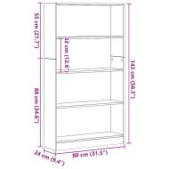 Библиотека, черно и дъб, 80x24x143 см, инженерно дърво