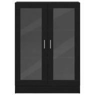 Библиотека, черно и дъб, 82,5x30,5x115 см, инженерно дърво