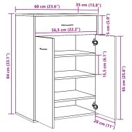 Шкаф за обувки, дъб артизан, 60x35x84 см, инженерно дърво