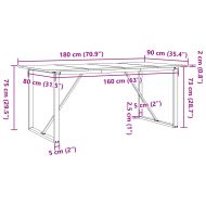 Трапезна маса О-образна рамка 180x90x75 см бор масив и чугун