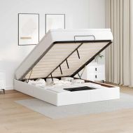 Османска легло с матрак, бяло, 140x200 см, изкуствена кожа