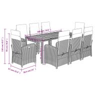 Градински трапезен комплект възглавници 9 части черен полиратан