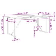 Трапезна маса О-образна рамка 180x90x75,5 см бор масив и чугун