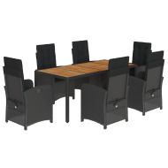 Градински трапезен комплект 7 части възглавници черен полиратан