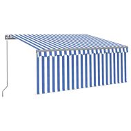 Ръчно прибиращ се сенник с щора, 3x2,5 м, синьо и бяло