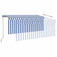 Ръчно прибиращ се сенник с щора, 3x2,5 м, синьо и бяло