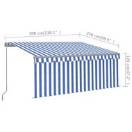 Ръчно прибиращ се сенник с щора, 3x2,5 м, синьо и бяло