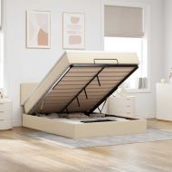 Османска легло с матрак, кремаво, 140x200 см, плат