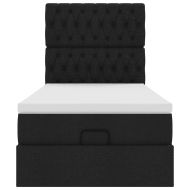 Османска легло с матрак, черно, 90x200 см, плат