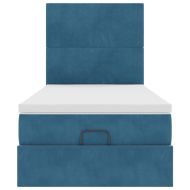 Османска легло с матраци, тъмносиньо, 90x200 см, кадифе