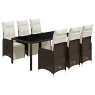 Градински бистро комплект с възглавници 7 части кафяв полиратан