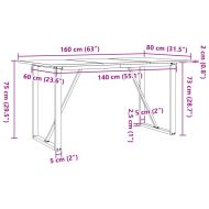 Трапезна маса О-образна рамка 160x80x75 см бор масив и чугун