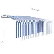Автоматично прибиращ се сенник с щора, 3x2,5 м, синьо и бяло