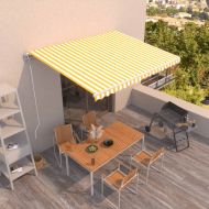 Автоматично прибиращ се сенник, 450x300 см, жълто и бяло