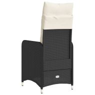 Накланящ се градински стол с възглавници, черен, полиратан