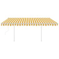Автоматично прибиращ се сенник с прътове, 4x3,5 м, жълто и бяло