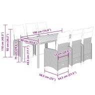 Градински бистро комплект с възглавници 5 части черен полиратан