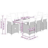 Градински бистро комплект с възглавници 9 части кафяв полиратан