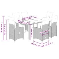 Градински бистро комплект с възглавници 7 части сив полиратан