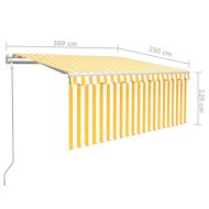 Автоматично прибиращ се сенник с щора, 3x2,5 м, жълто и бяло