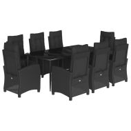 Градински трапезен комплект възглавници 9 части черен полиратан