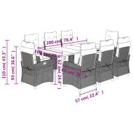 Градински трапезен комплект възглавници 9 части черен полиратан