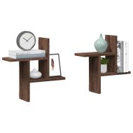 Стенни рафтове, 2 бр, кафяв дъб, 38x12x38 см, инженерно дърво