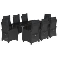 Градински трапезен комплект възглавници 9 части черен полиратан